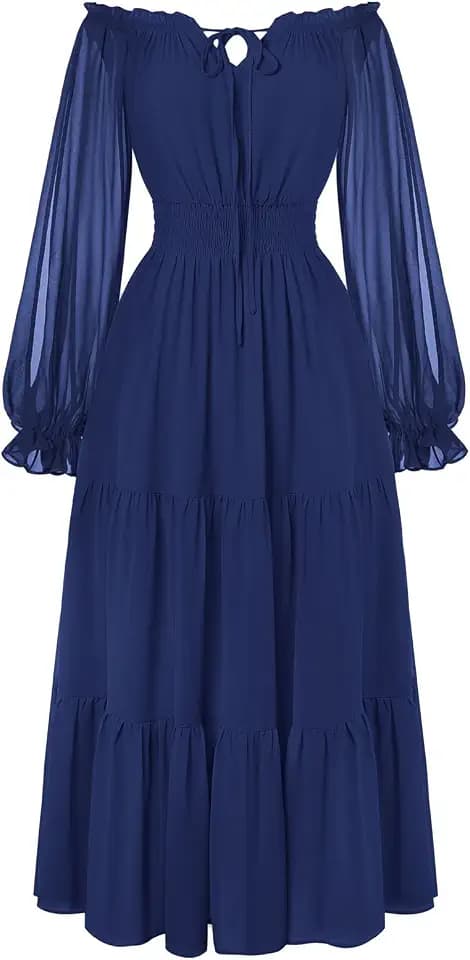 Scarlet Darkness Women Renaissance Off Shoulder Split Sleeve Maxi Dress