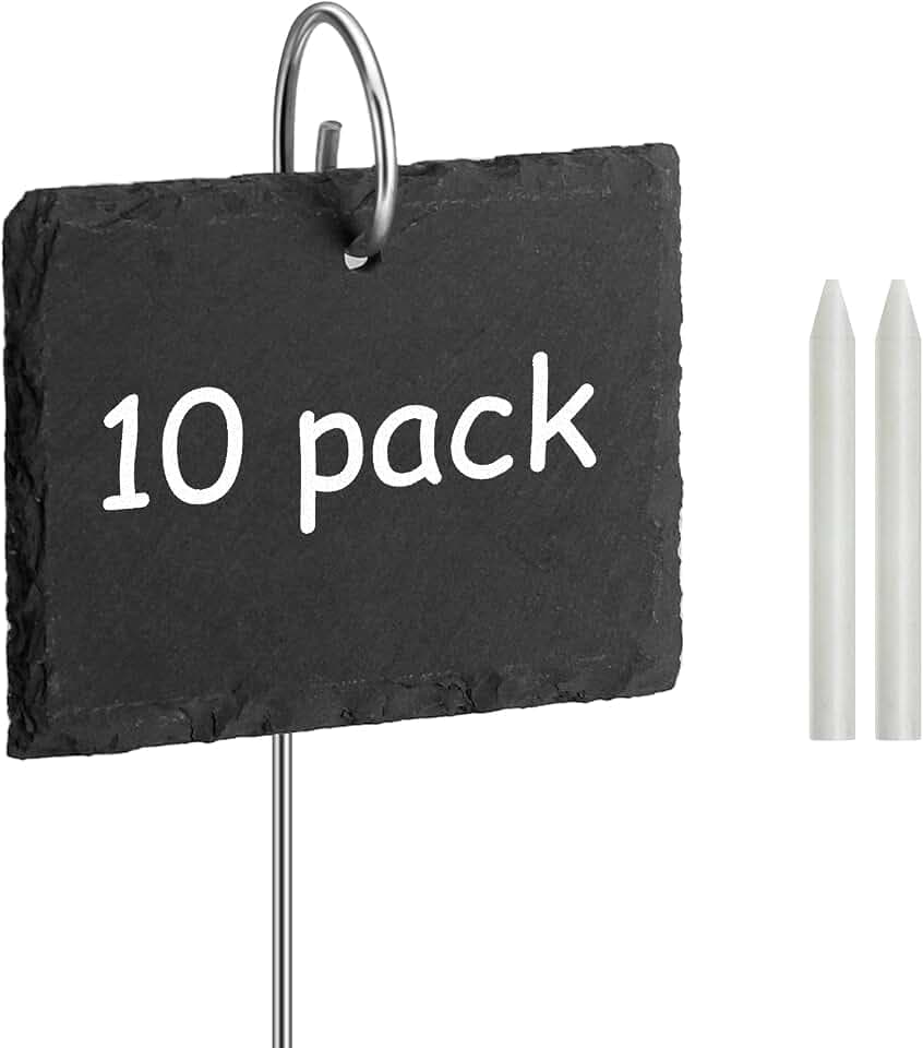 Poeland Schiefer-Pflanzschilder | Witterungsbeständig, Wiederverwendbar | 10er Set Schilder aus Schiefer mit Metallstab