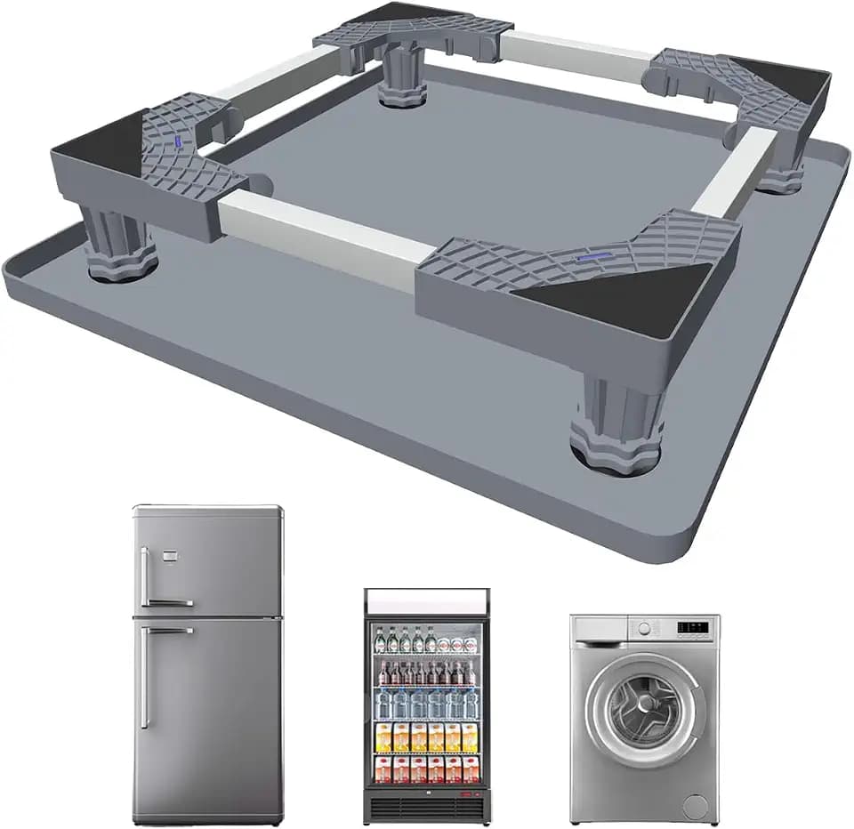 Mini Fridge Stand with Silicone Drip Tray, Universal Adjustable Base with 4 Strong Feet, 23.6" x 23.6" Mini Fridge Mat, Suitable for Small Refrigerators, Portable Compact Washer or Dryer, Grey
