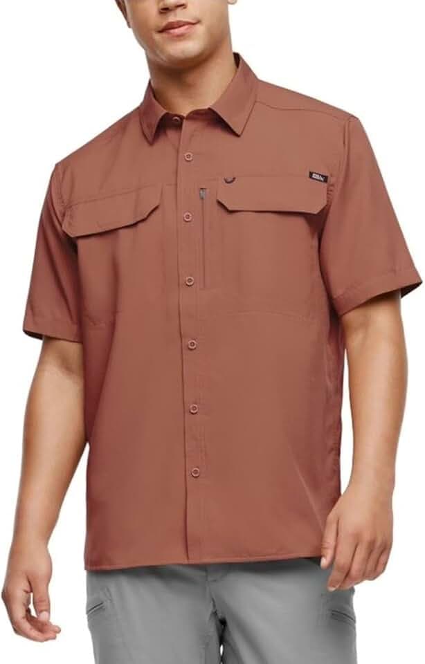 Eddie Bauer Men's Short Sleeve Woven Tech Shirt (US, Alpha, Small, Regular, Regular, Red)