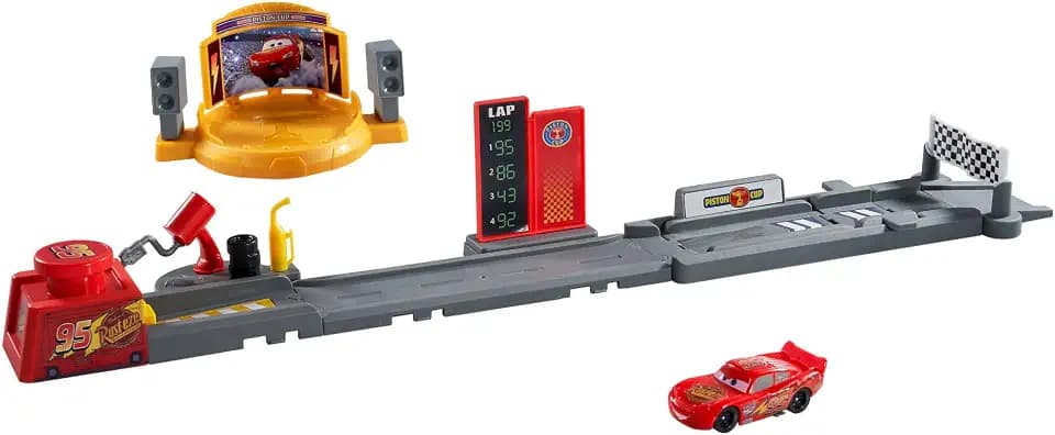 Mattel Disney und Pixar Cars Piston Cup Sprung-Stunt-Bahn und Auto