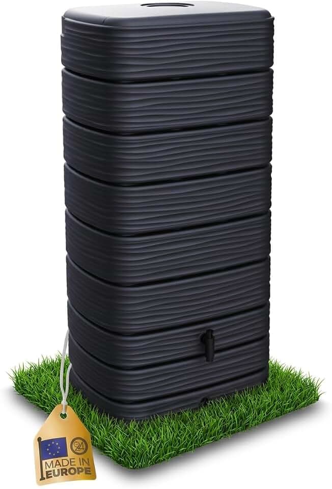 Ondis24 Regenwasser Wandtank Regenfass Eco 650 Liter Graphit anthrazit inkl. Wasserhahn