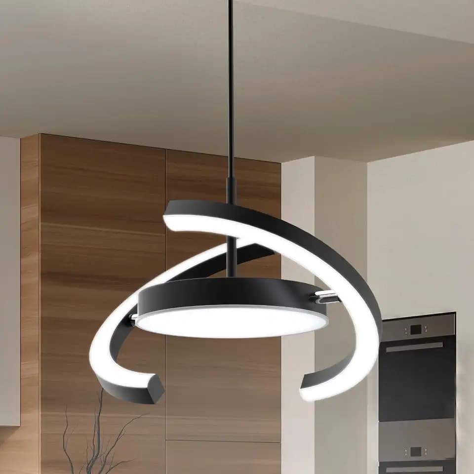 LED Saturn Pendant Lights, 3000-6000K Dimmable with Remote, Black, 1-Pack
