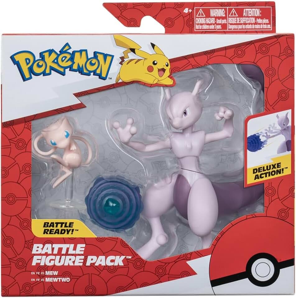 Pokémon PKW2941 - Battle Feature Figuren 2-Pack - Set Mewtu & Mew – offizielle detaillierte Figuren, 11,5 & 5 cm