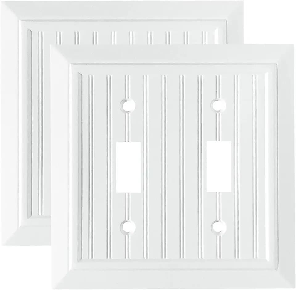 Pure White Classic Beadboard Wall Plates,Light Switch Covers,Electrical Outlet Covers, Switch Plates of Various Combination, Nature Bamboo Fiber Wall plate (2 Gang Toggle 2 Pack)