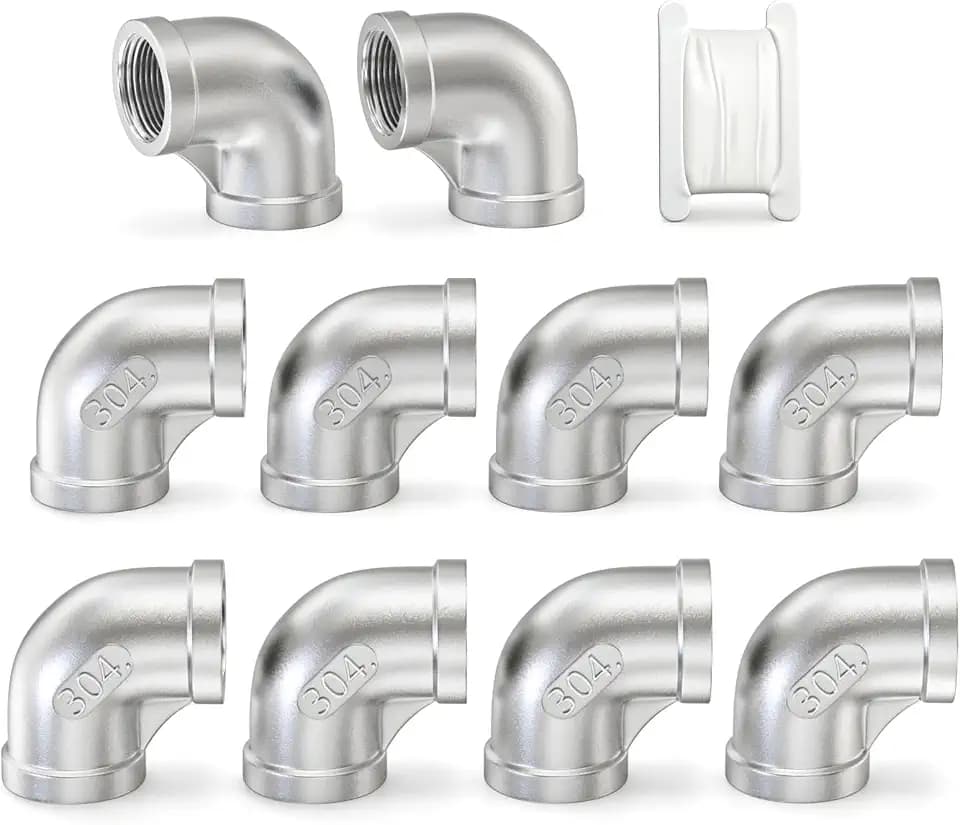 TAISHER 10PCS 304 Stainless Steel 90 Degree Elbow Fittings, 1/4 Inch NPT Female Pipe to 1/4 Inch NPT Female 304 Stainless Pipe Fitting