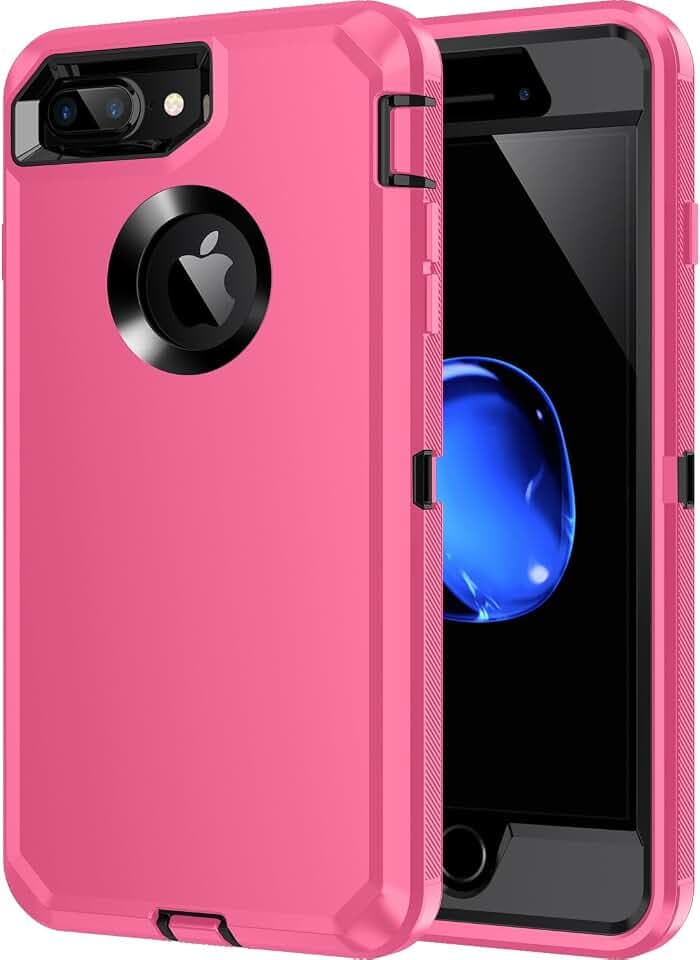 for iPhone 8 Plus/7 Plus Case,[Built in Screen Protector] Heavy Duty Shockproof Dust/Drop Proof [3 Layers] Full Body Protection Rugged Cover Case for iPhone 8+/7+,Pink/Black