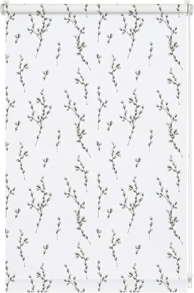 GARDINIA Rollo ohne Bohren, Zum Klemmen, Blickdicht, Sichtschutz, Blendschutz, Tageslicht-Rollo für Fenster, Digiprint Weidenkätzchen, Weiß/Dekor, 50 x 150 cm