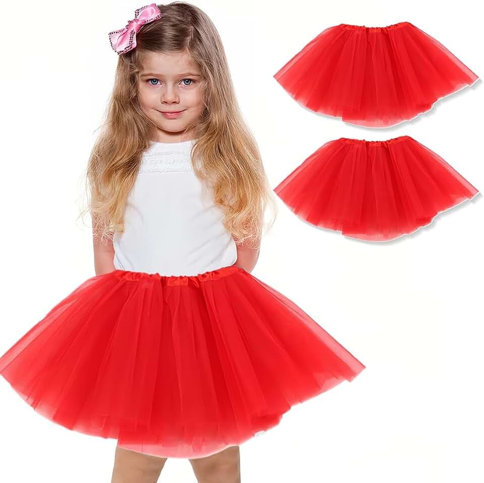 2er Pack Damen Junior Kinder Mädchen Tanzkleid 80's Totem Kleid (Rot, 3 Tier)