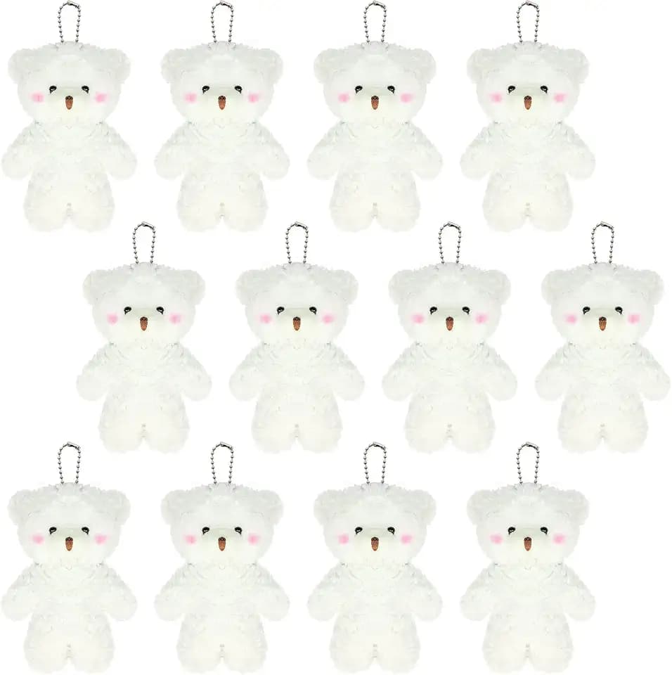 12 Pack Mini White Teddy Bears , 4.7 inch Tiny Soft Stuffed Teddy Bear, Mini Plush Bears Bulk for Birthday Table Decor Centerpiece Bag Fillers Party Favors DIY Keychain Crafts, WE