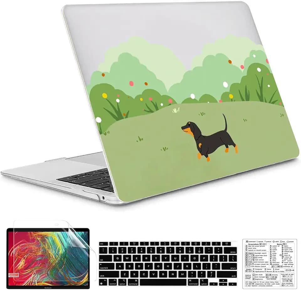 Compatible with MacBook Air 13 Inch Case 2022, 2021-2018 A2337 M1 A1932 A2179 Durable Hard Plastic Shell Case &Keyboard Cover&Mac OS Keyboard Sticker (Dachshund)