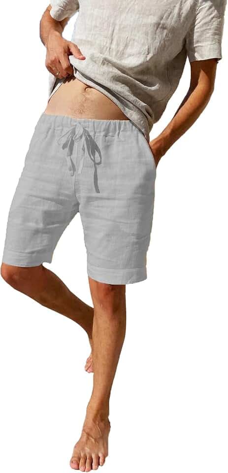 LVCBL Shorts Herren Kurze Hosen Herren Baumwolle Leinen mit Gummizug Freizeithose Shorts Herren Sommer Casual Leicht mit Tasche M-3XL