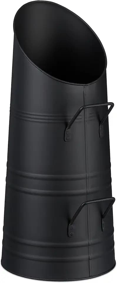 Relaxdays Kohlenschütte, 9 Liter, Eisen, Kohleneimer mit 2 Griffen, schwarz
