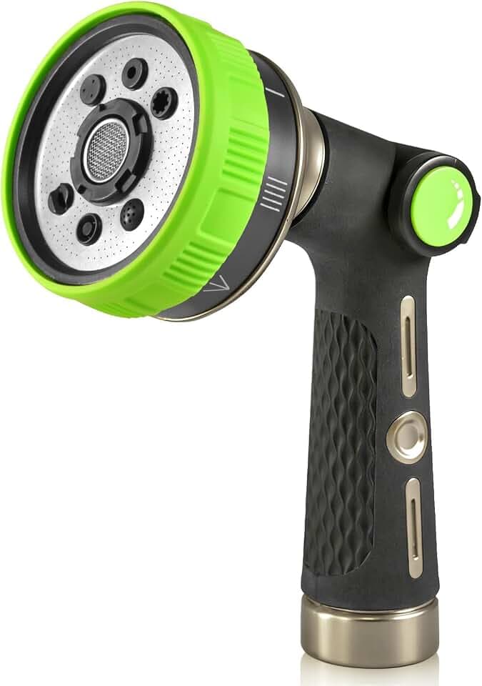 RAINPOINT Hose Sprayer Nozzle Heavy Duty - 8 Spray Patterns Garden Hose Nozzle with Adjustable Flow Control for Watering Plants, Washing Cars,Washing Pets, Thumb Control (Green)