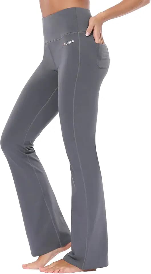BALEAF Yogahose Damen High Waist Schlaghose Bauchkontrolle Freizeithose Baumwolle Sporthose lang Yoga Pants mit Taschen Regulär/Groß
