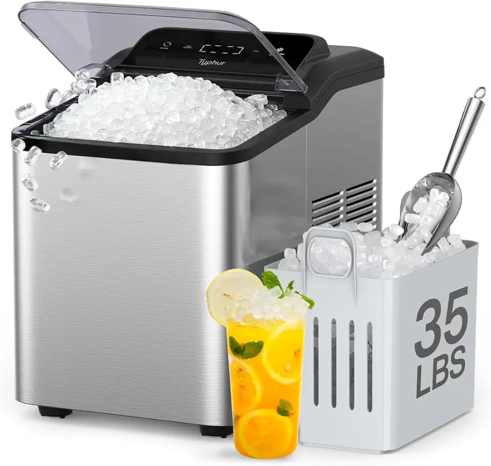 Typhur Nugget Ice Maker Countertop, Self-Cleaning Pump, 35lb/24H, Stainless