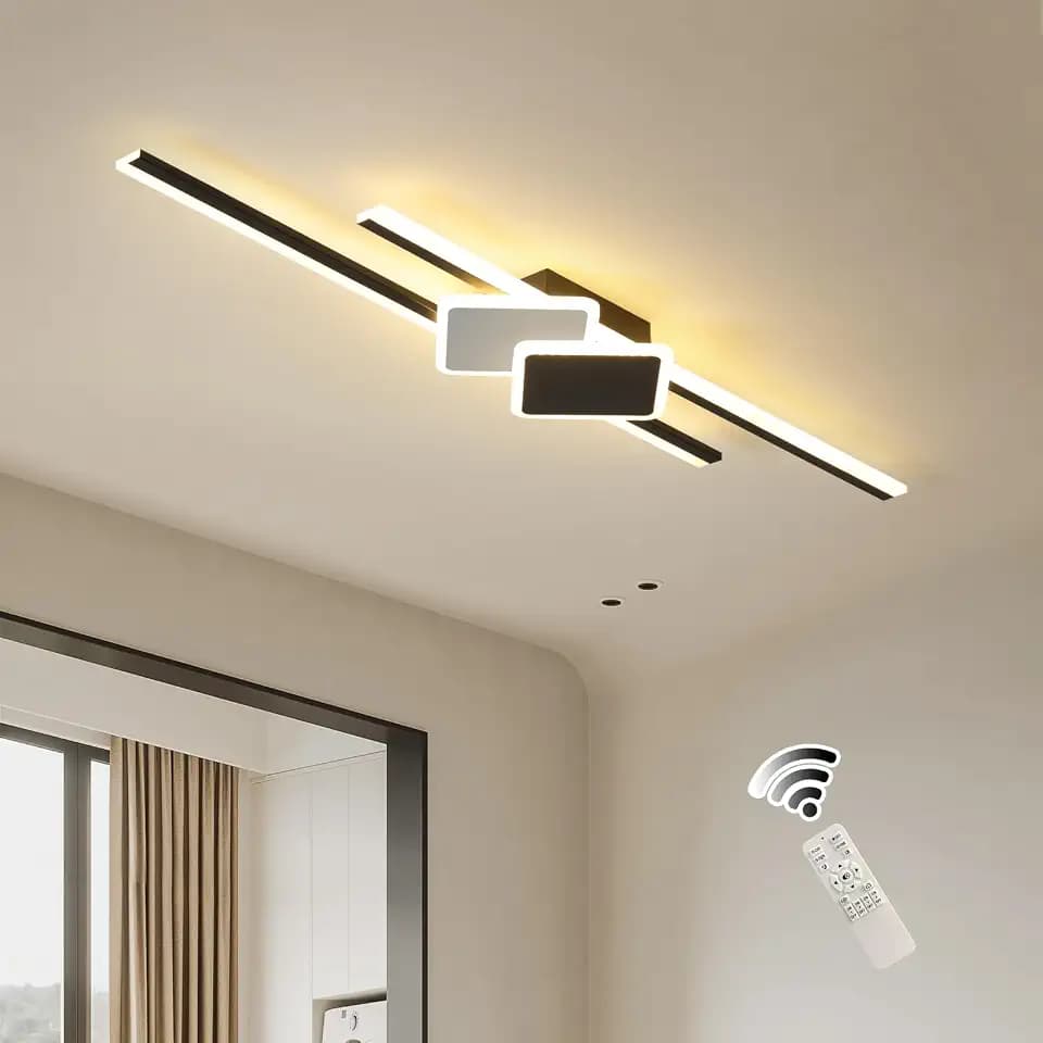 Qcyuui Linear LED Ceiling Light 45W Dimmable Flush Mount with Remote