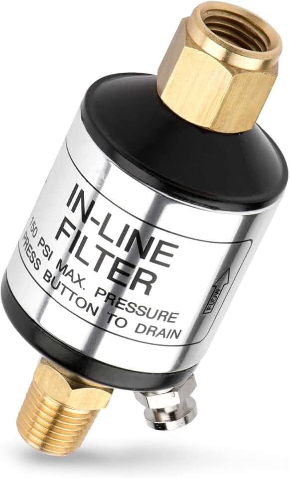 NEIKO 30253A Water and Oil Separator for Air Line | 1/4" NPT Inlet and Outlet | 150 PSI | Air Compressor and Air Tool Accessory | Protect Lifespan of Pneumatic Tools | Optimize Performance, Black
