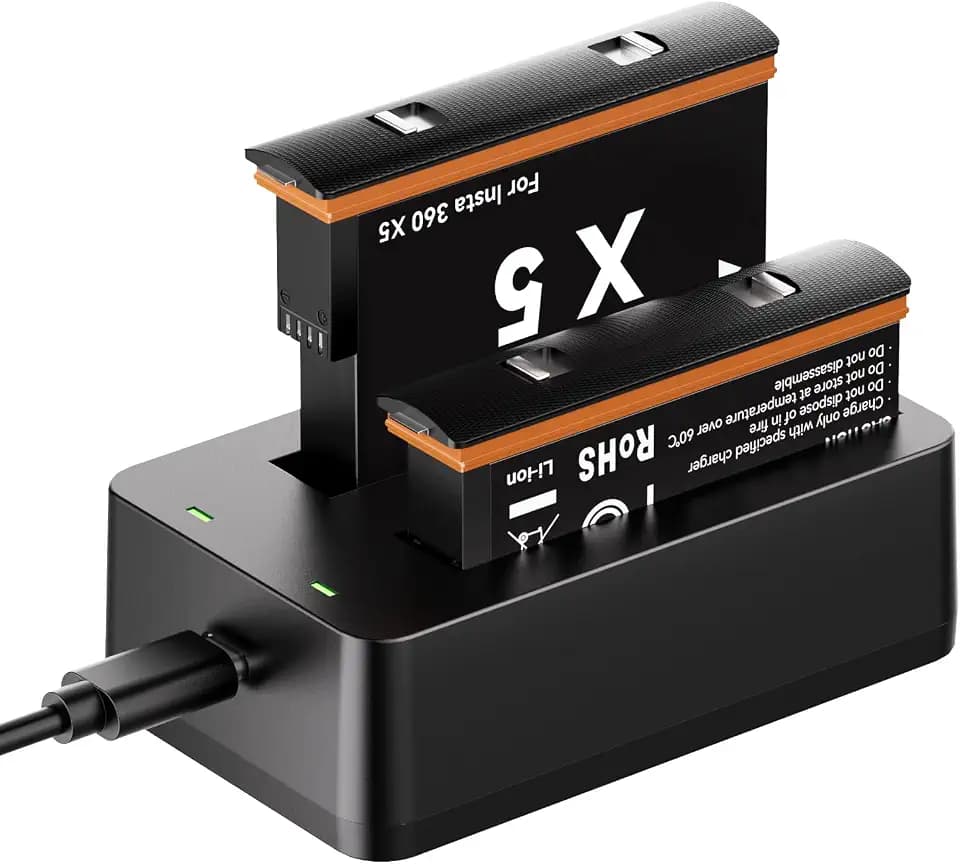 2-Pack Replacement Battery for Insta360 X5-2800mAh High-Capacity Li-ion Batteries with Dual-Slot Charger, Fast USB-C Charging for Insta360 X5 Action Camera