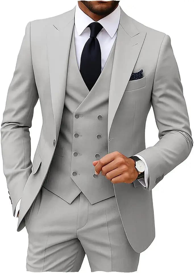 MoranX Men's Suits Regular Fit 3 Pieces Double Breasted Formal Business Tuxedos Blazer Vest Pants for Wedding Grooms