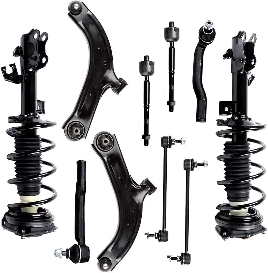 SCITOO - (10pcs) Front Strut Spring Assembly Control Arm and Ball Joint Assembly Stabilizer Bar Link Tie Rod End fit for 2007-2012 for Nissan Versa
