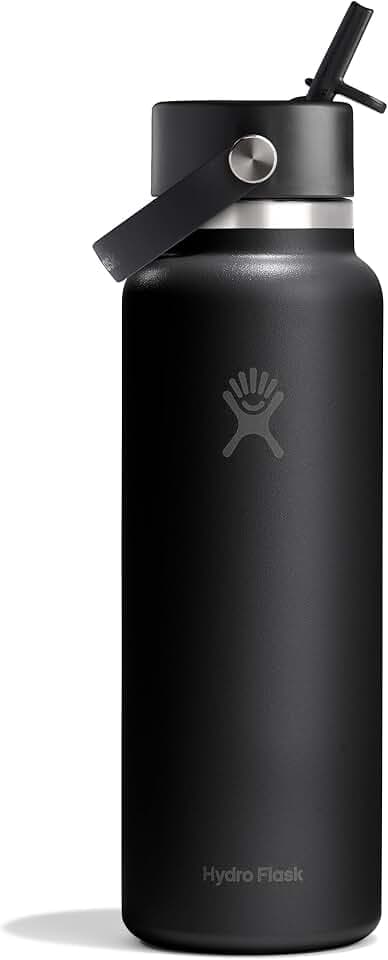 Hydro Flask Water Bottle - Insulated Stainless Steel - Wide Straw Lid, Non Spill, Leakproof in 40 Oz Tonal Black