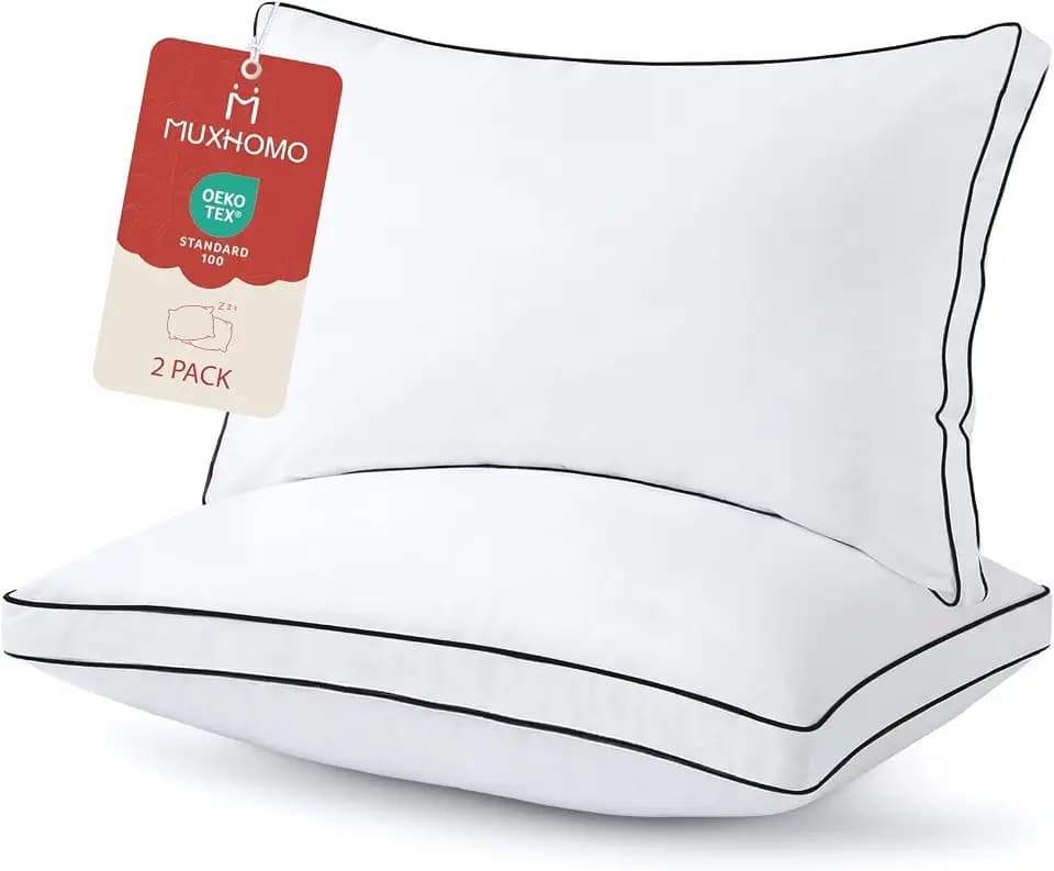 MUXHOMO Bed Pillows King Size Set of 2, Gusseted Sleeping Pillows for Side, Back, and Stomach Sleepers, Hotel Quality, Oeko-Tex Certified Fluffy Supportive Down Alternative Filling, White, 2 Pack