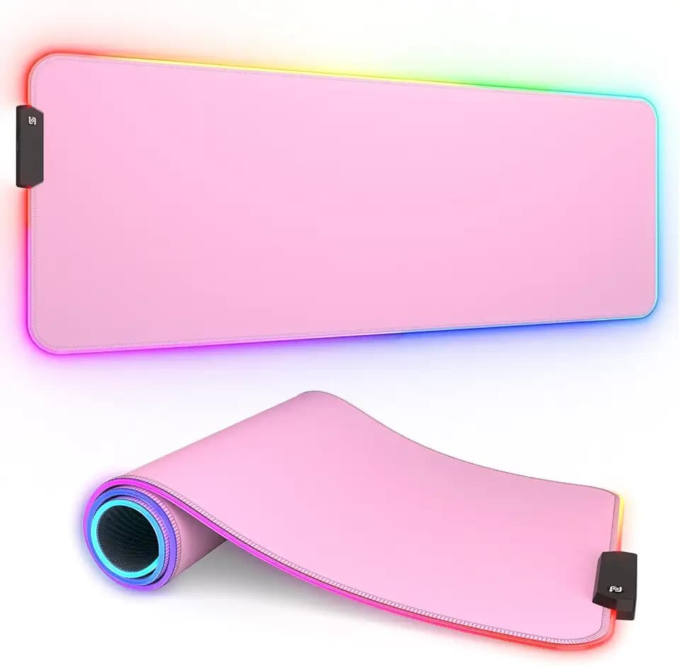 ITNRSIIET RGB Gaming Mouse Pad, Full Desk XL Extended Large Gaming Mousepad, 12 Lighting Modes 30% Thicker Big LED Desk Mat for Gamers, 32 x 12 inches, Pink
