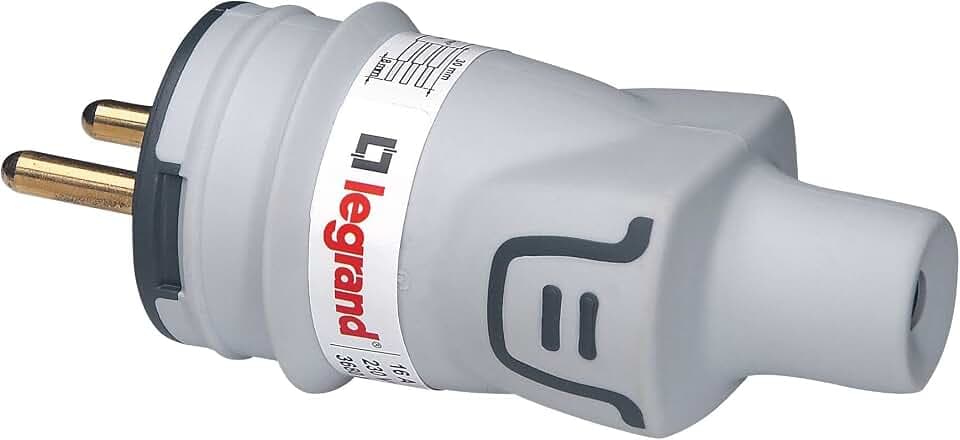 LEGRAND Plexo-Stecker 2P+T 16 A Franco Belgisch GSB, wasserdicht IP44, Ausgang rechts, robust für den Innen- und Außenbereich
