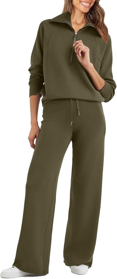 Glamaker 2-teiliger, überschnittener Sweatanzug, Sweatshirt mit Troyerkragen, Hose mit weitem Bein, Lounge-Set, Trainingsanzug