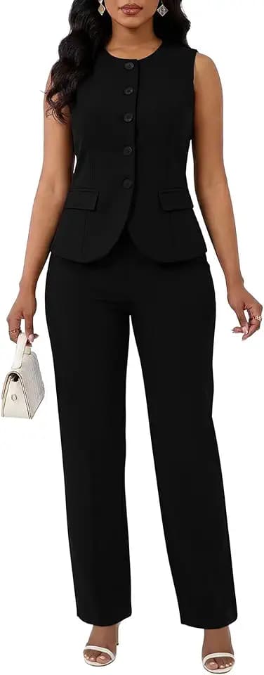 Kafiloe 2 Piece Sets Vest Pant Suits for Women Dressy Casual