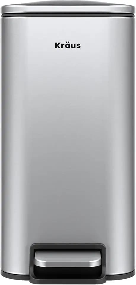 Kraus WasteGuard 1.3 Gallon / 5 Liter Step Pedal Bathroom Trash Can in Spot-Free Stainless Steel with Removable Inner Bucket and Soft Close Lid, KTCP-10SFS