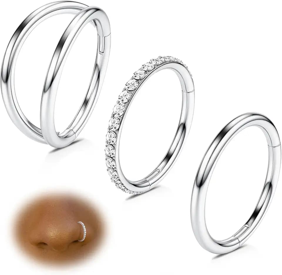 WYR Women Nose Rings Hoop: 3Pcs 316L Surgical Steel Double Hoop
