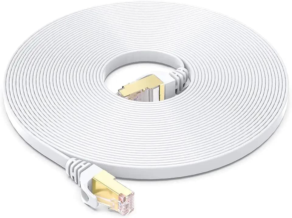 BUSOHE Cat 8 Ethernet Cable 30 FT, 40Gbps 2000Mhz High Speed Flat Cat8 Cable Patch Cord with Gold-Plated RJ45 Connector, LAN Network Internet Cable with 15 Clips for Router/Gaming/Computer, S/FTP