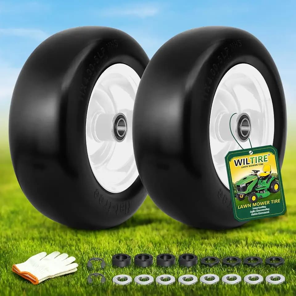 (2-Pack) 11x4.00-5 Flat Free Lawn Mower Front Tire and Wheel