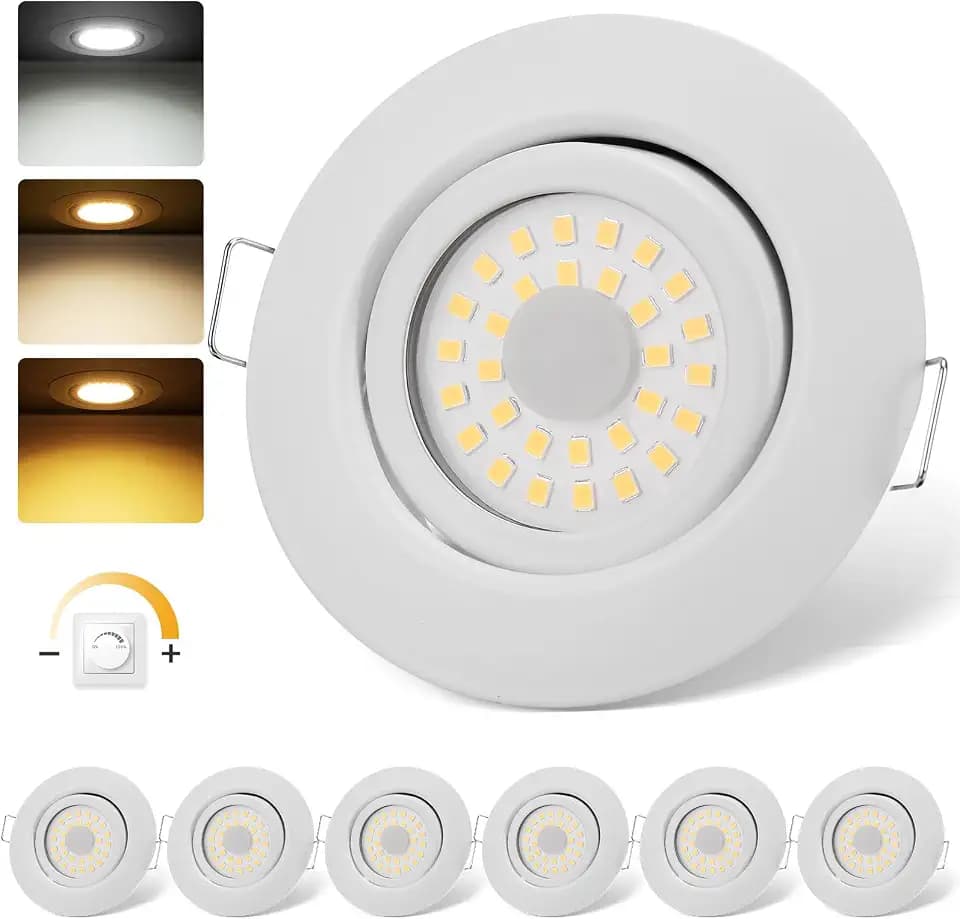 cloksh LED Einbaustrahler 230V Dimmbar Weiß LED Spots 5W IP44 Einbauleuchten Schwenkbar Deckenspots,Warmweiß 3000K Neutralweiß 4000K Kaltweiß 6000K Einbauspots für Badezimmer Küche Wohnzimmer