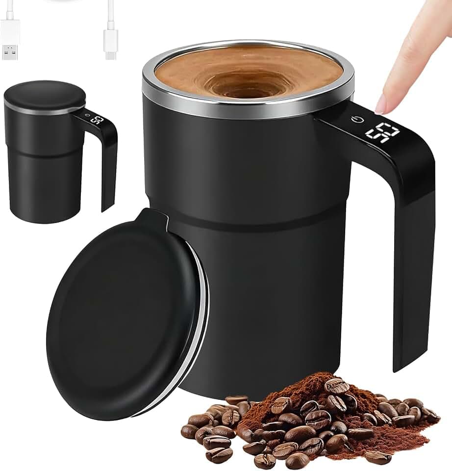 380ml Magnetische Selbstrührende Tasse mit Temperaturanzeige, USB-Aufladbar 304 Edelstahl, Intelligente Becher mit Deckel für Kaffee, Milch und Andere Getränke