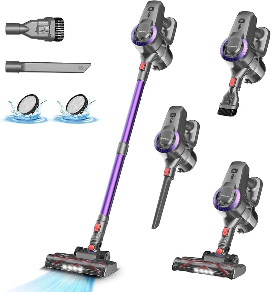 Akku Staubsauger, 28000Pa/175W/55Min Staubsauger Kabellos, Anti-Tangle-Bürste und Selbststehend, Ultraleichter Handstaubsauger akku vacuum cleaner Stielstaubsauger für Teppichen, Hartboden, Tierhaare