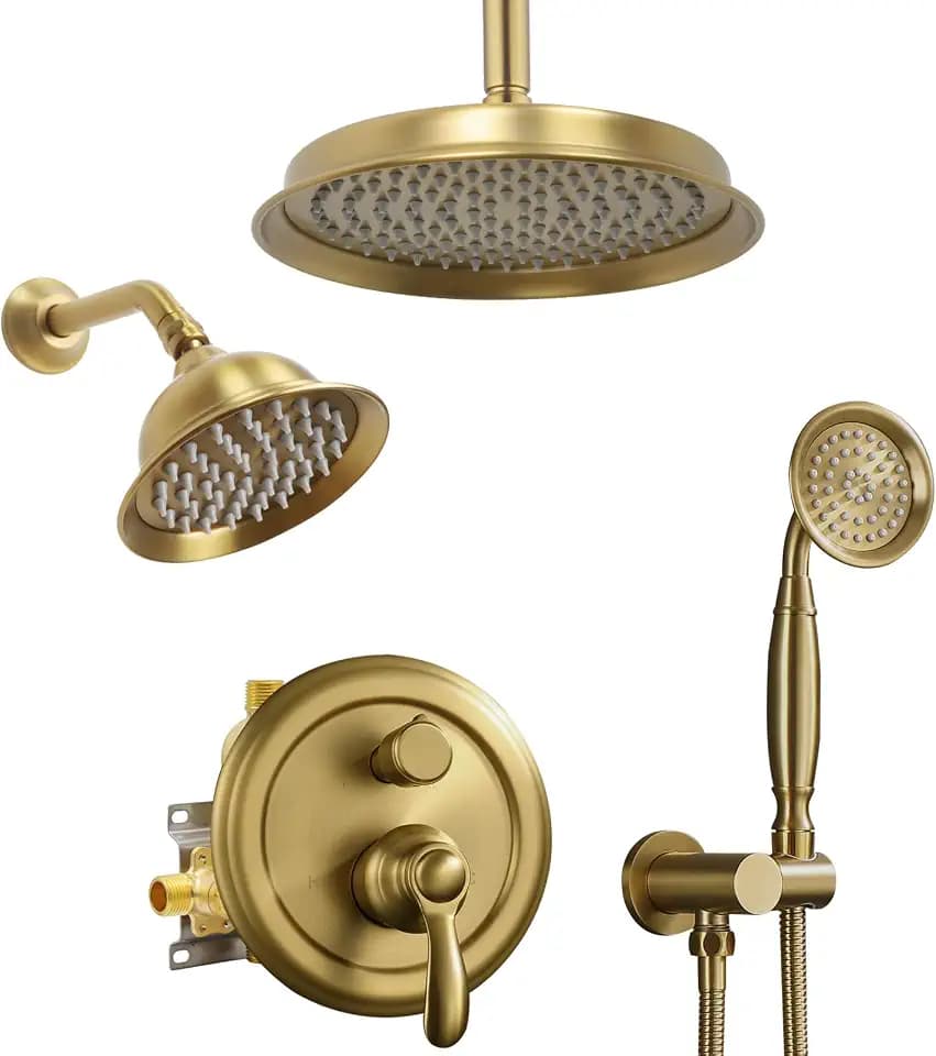 Dual Rain Shower Head System with Handheld Antique Faucet Set