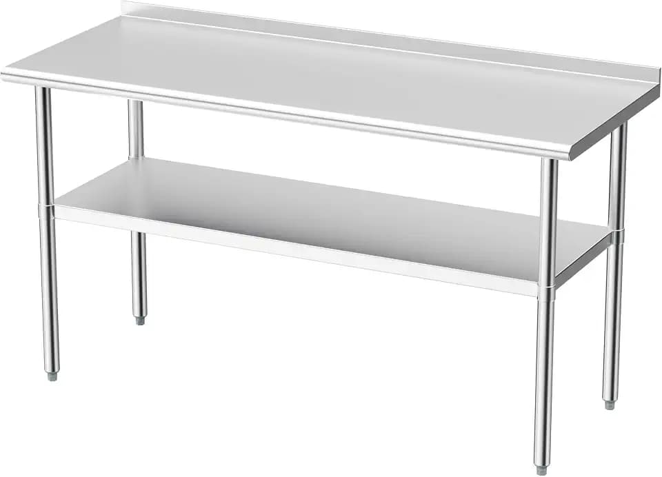 Derro Stainless Steel Table for Prep & Work, 24 X 60 in, Metal Commercial Heavy Duty Table with Backsplash and Adjustable Under Shelf and Foot for Restaurant, Home and Hotel