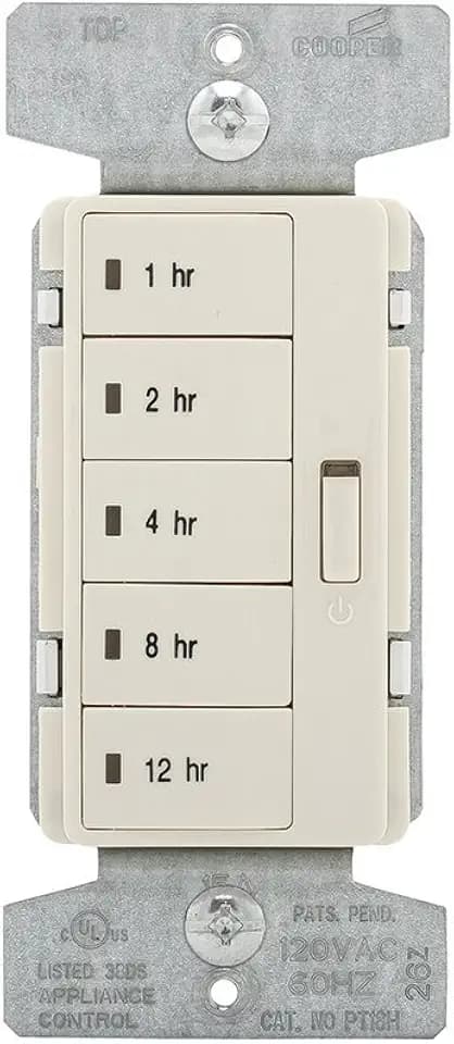Eaton PT18H-LA 1800W 15 Amp 5-Button Hour Timer with Off Single-Pole, Light Almond