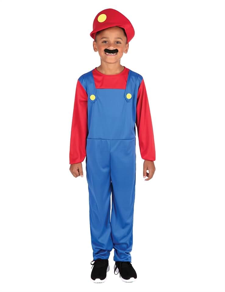 Rubies Klempner Kostüm für Jungen und Mädchen, Overall mit Mütze und Schnurrbart, Rot und Blau, offizielles Lizenzprodukt, Bros, Brothers, Plumber Brothers für Karneval, Party und Geburtstag