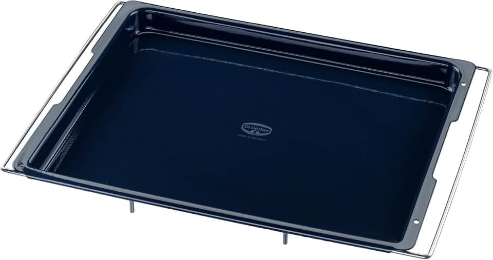 Dr. Oetker Backblech Back-Liebe Emaille – Schnitt- & kratzfestes Blech passend für jeden Backofen mit Emaille – Verstellbares Backofenblech in Dunkelblau
