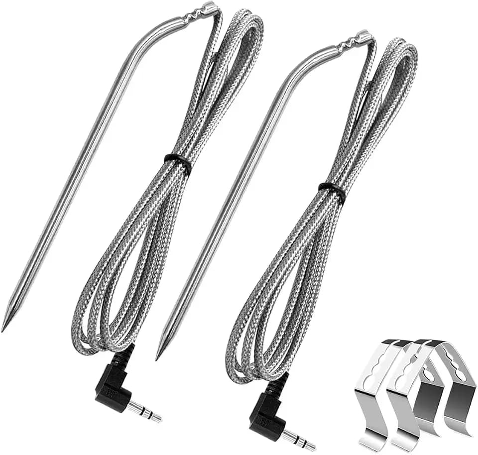 2 Pack Meat Probes for Camp Chef Grill with 2 Clips, 3.5mm Plug, PG24-28