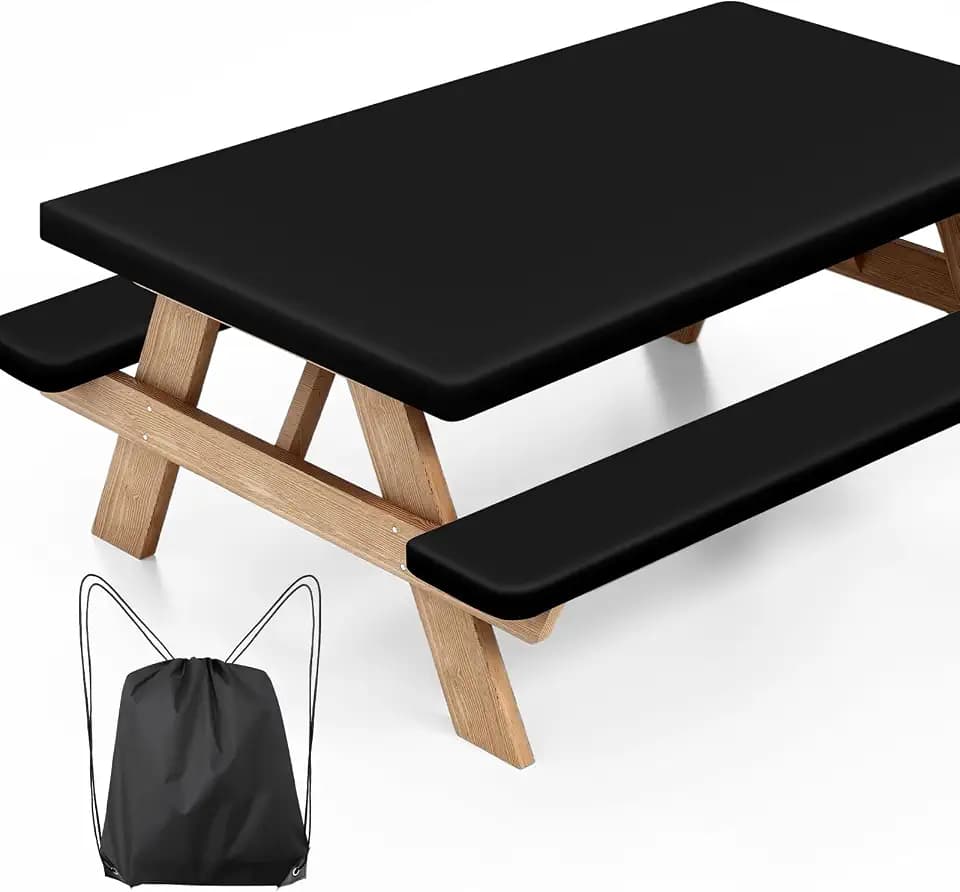 Picnic Table Cover with Bench Covers, Waterproof Tablecloth Set, Black