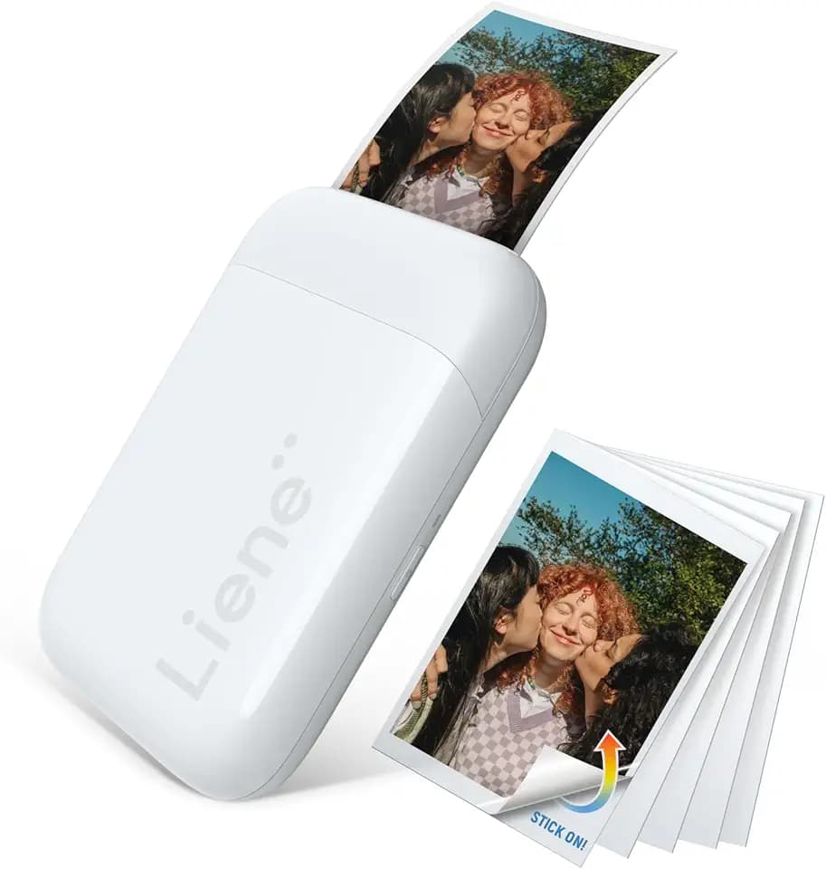 Liene Pearl K100 2x3'' Mini Fotodrucker Smartphone, Mini Tragbarer Sofortbilddrucker mit 5 Zink Klebepapier, Bluetooth 5.0, Kompatibel mit IOS & Android, Kleiner Handy Fotodrucker für iPhone - Weiß