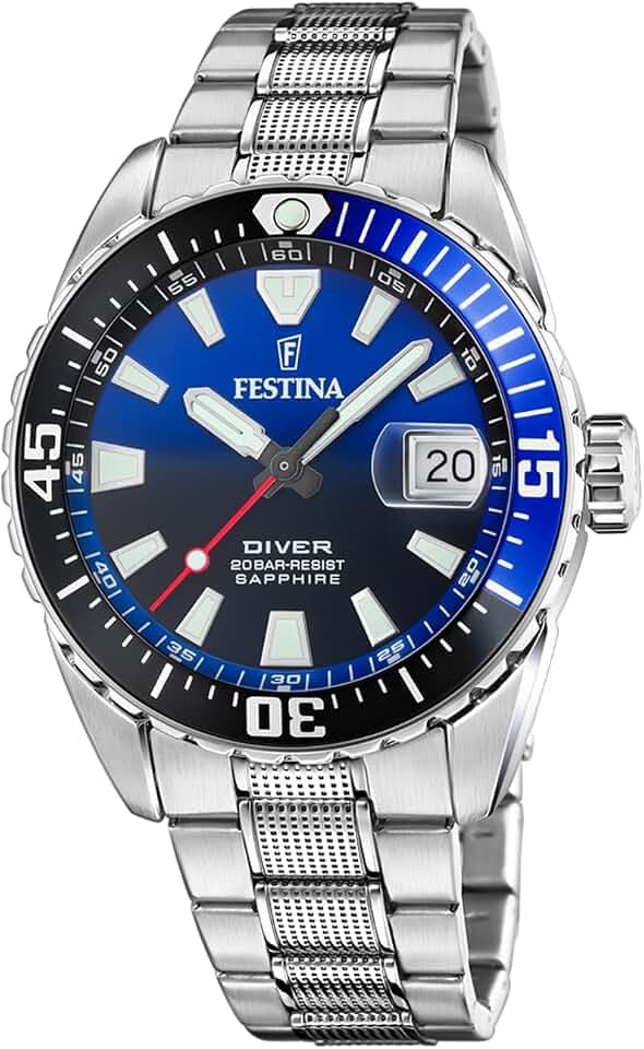 Festina Herren Uhr Analog aus Edelstahl 316L Silber - Quarzwerk - Kalender - Saphirglas mit hoher Widerstandsfähigkeit - Wasserdicht bis 20 ATM F20669/5 The Originals