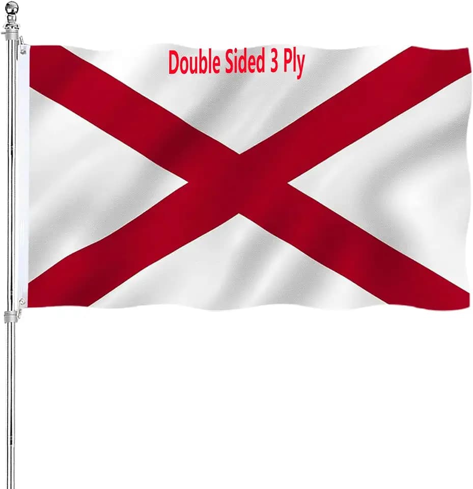 Alabama State Flag 3x5 Double Sided Outdoor Heavy Duty Vivid Colors 3 Ply with Durable Canvas Header and ​2 Brass Grommets