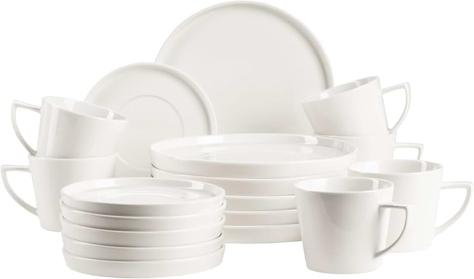 MÄSER, Serie Sita, Teller Set für 6 Personen, Essgeschirr aus weißem Porzellan, schlicht, elegant, Porzellan, weiß