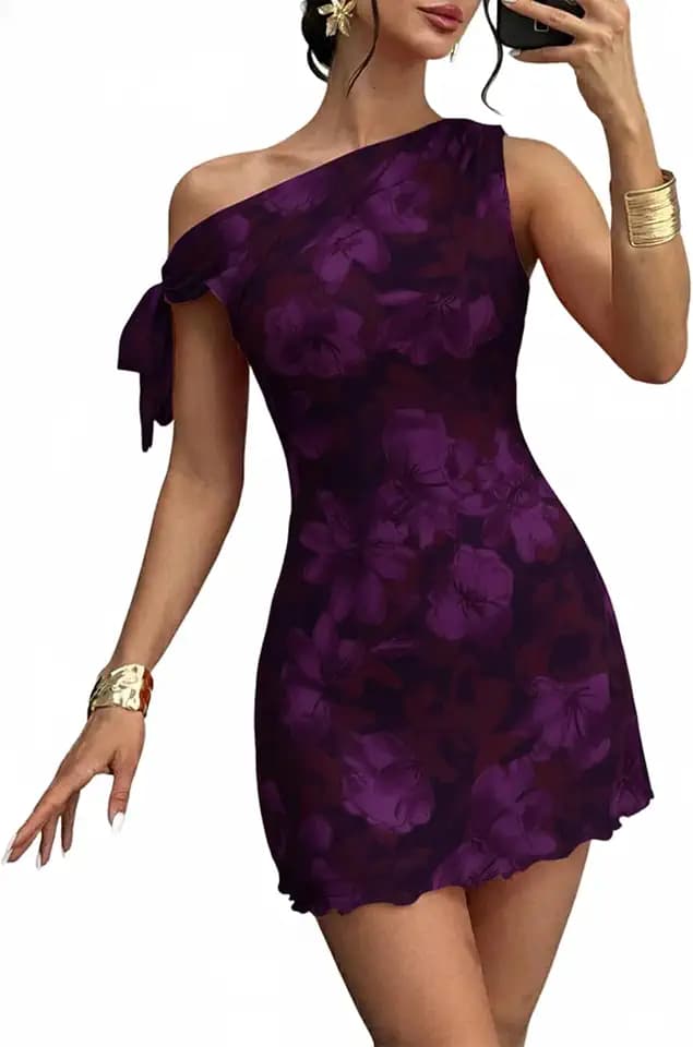 Acelitt Womens Summer Floral Off Shoulder Dress,S-XXL